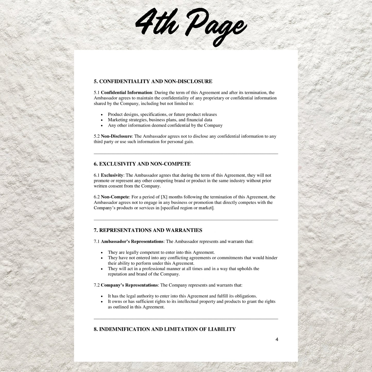 Brand Ambassador Contract Template Editable Social Media Influencer Service Agreement Printable Promotional Collaboration Agreement Form