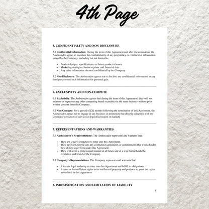 Brand Ambassador Contract Template Editable Social Media Influencer Service Agreement Printable Promotional Collaboration Agreement Form