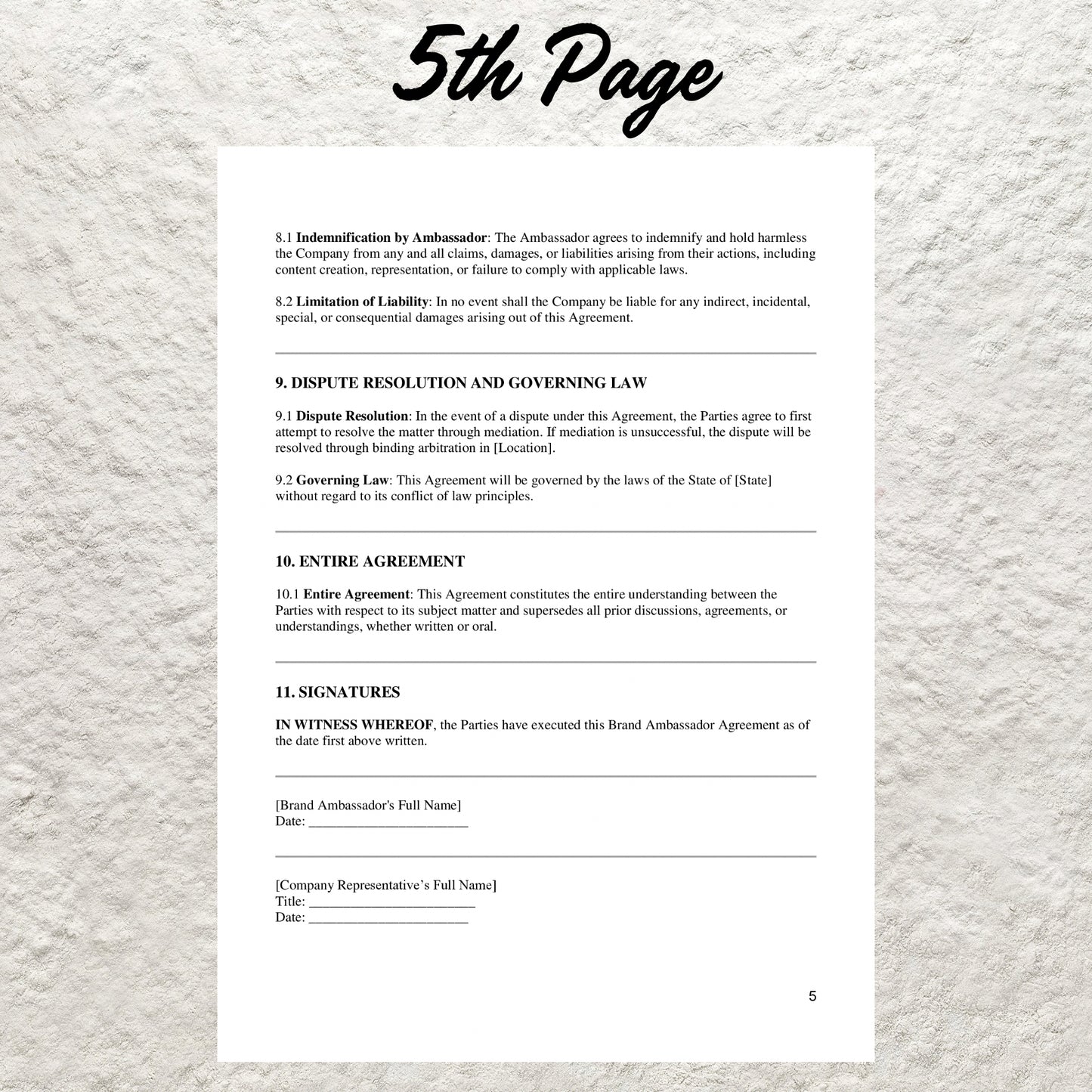 Brand Ambassador Contract Template Editable Social Media Influencer Service Agreement Printable Promotional Collaboration Agreement Form