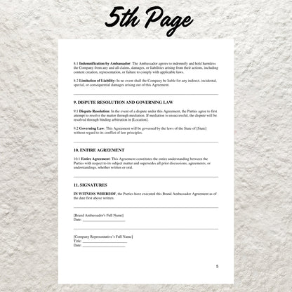 Brand Ambassador Contract Template Editable Social Media Influencer Service Agreement Printable Promotional Collaboration Agreement Form