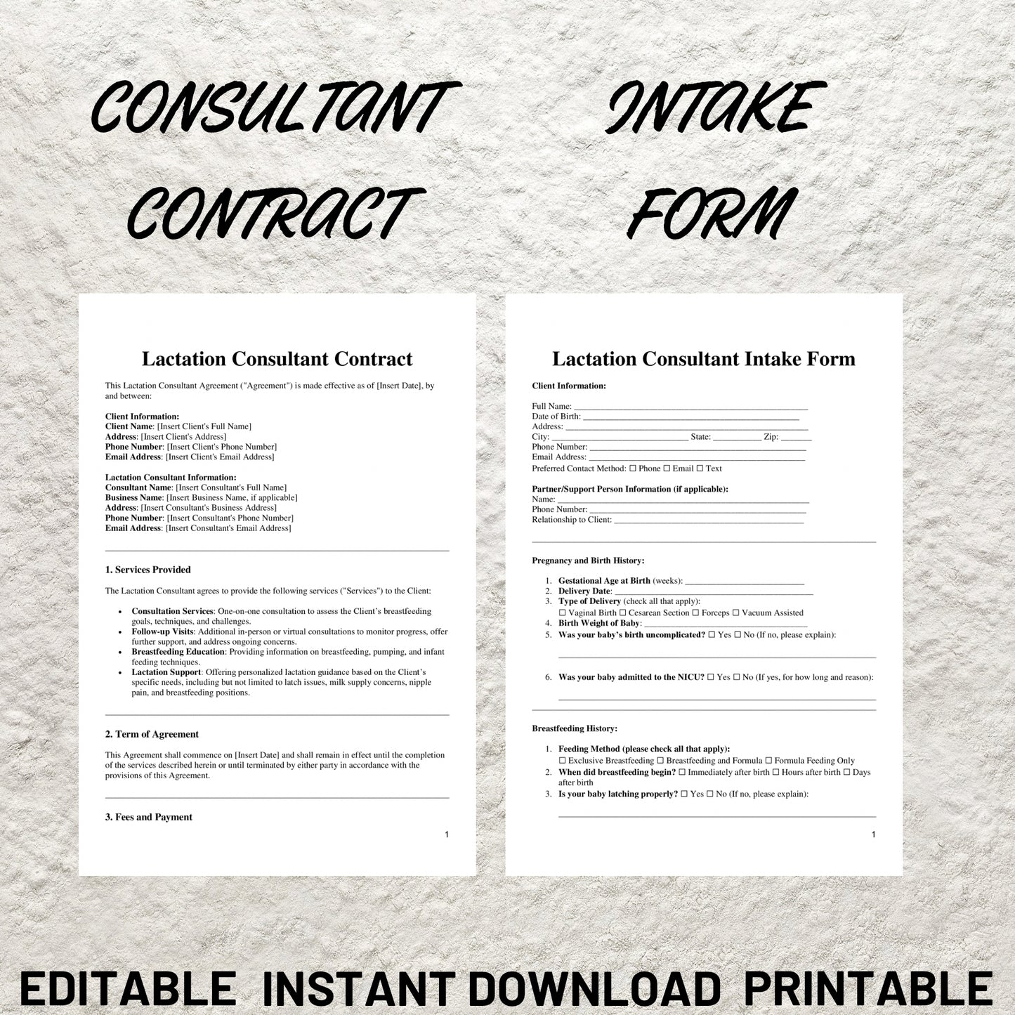 Breastfeeding Support Bundle Editable Lactation Consultant Forms Template Printable Lactation Consultation Contract Intake Form Welcome Form