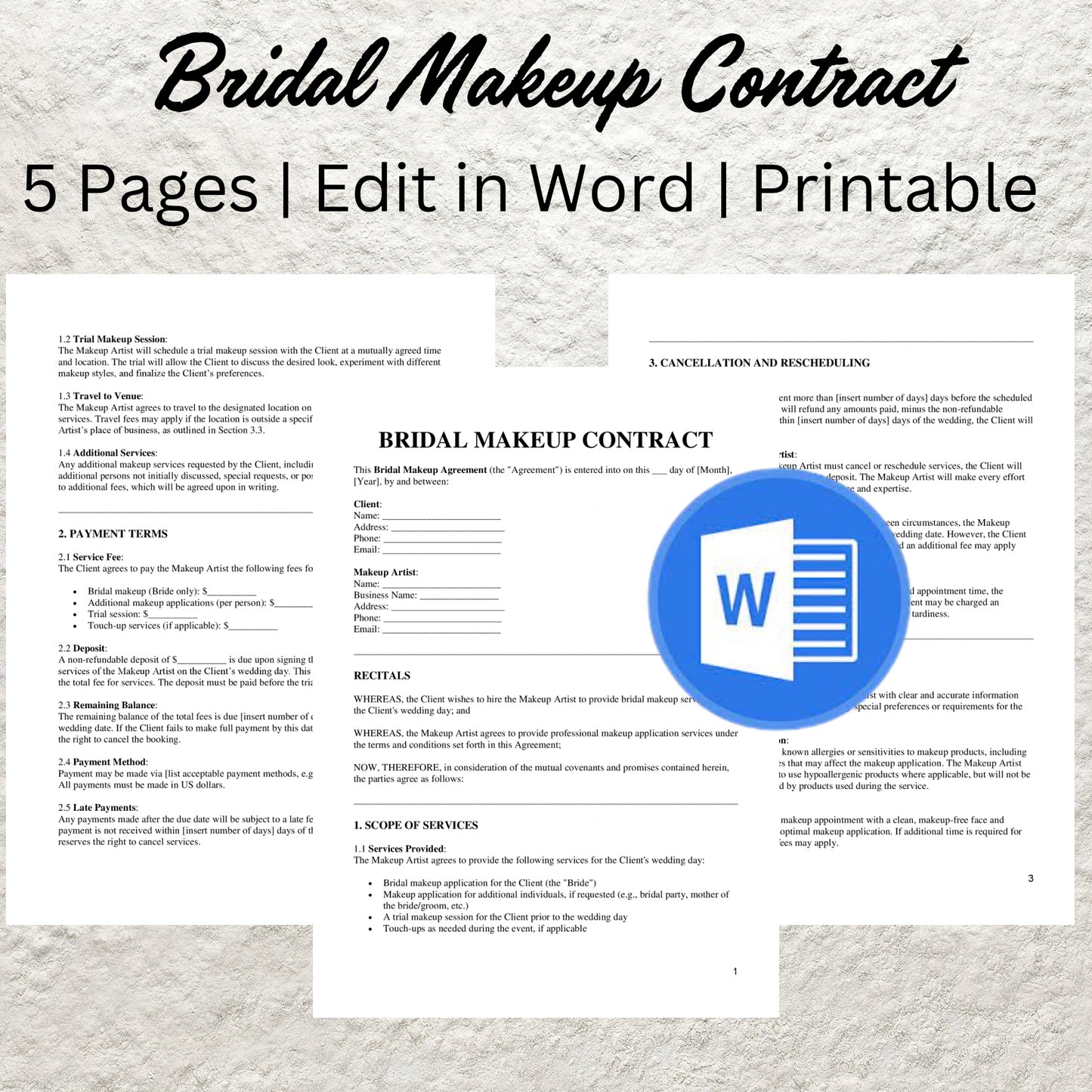 Bridal Makeup Contract Template Editable Makeup Artist Contract Printable Wedding Makeup Stylist Contract Makeup Business Agreement Form