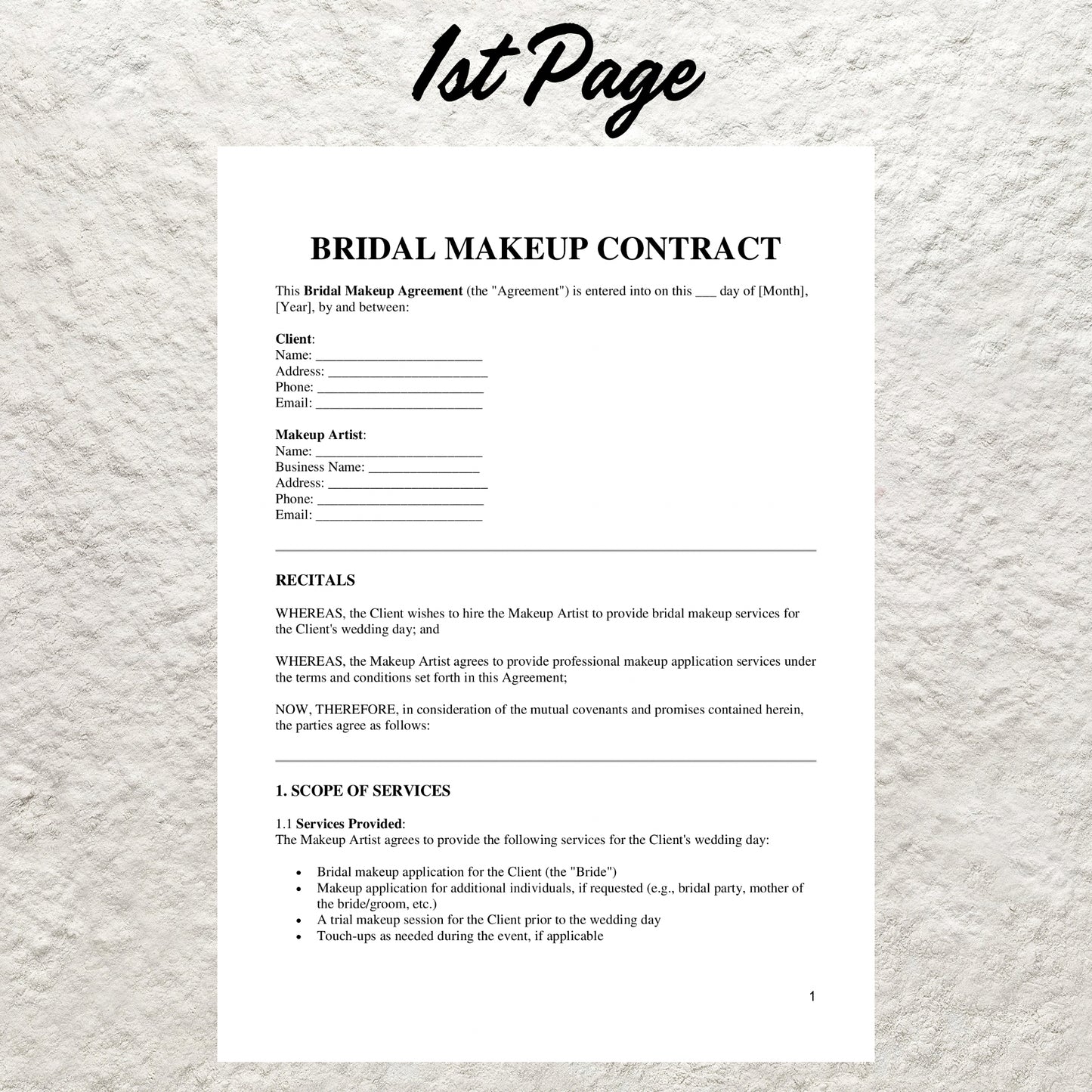 Bridal Makeup Contract Template Editable Makeup Artist Contract Printable Wedding Makeup Stylist Contract Makeup Business Agreement Form