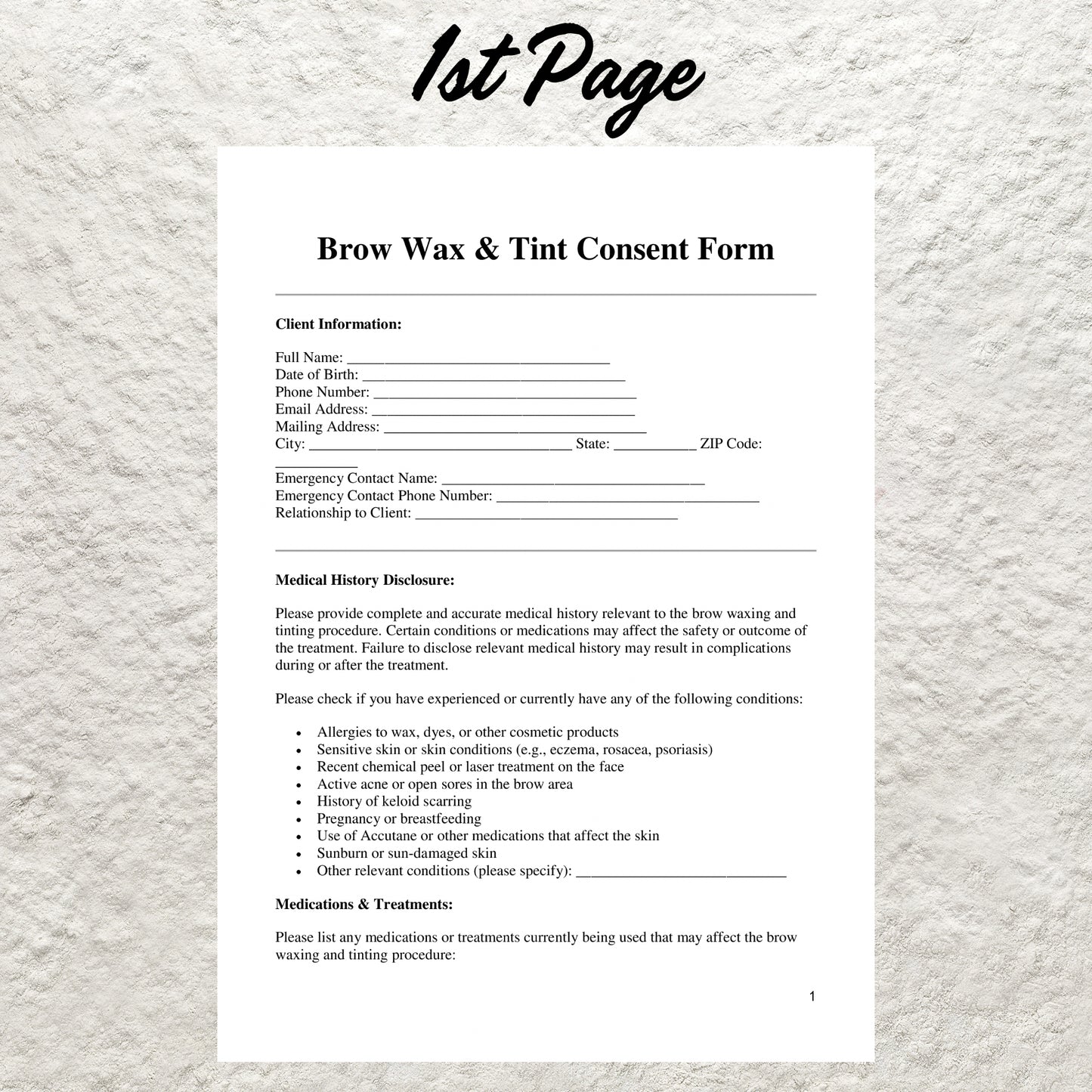 Brow Wax and Tint Consultation Form Template Editable Brow Wax and Tint Consent Form Printable Brow and Lash Tint Consent Form Salon Form