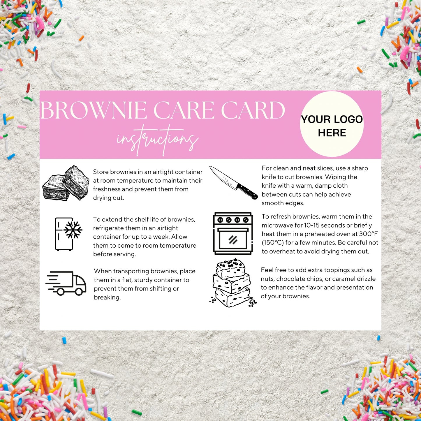 Brownie Care Card Canva Template Editable Brownie Care Storage Instructions Guide Printable Brownie Order Inserts Custom Care Card