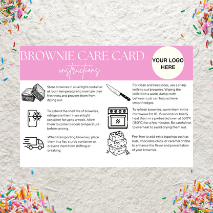 Brownie Care Card Canva Template Editable Brownie Care Storage Instructions Guide Printable Brownie Order Inserts Custom Care Card