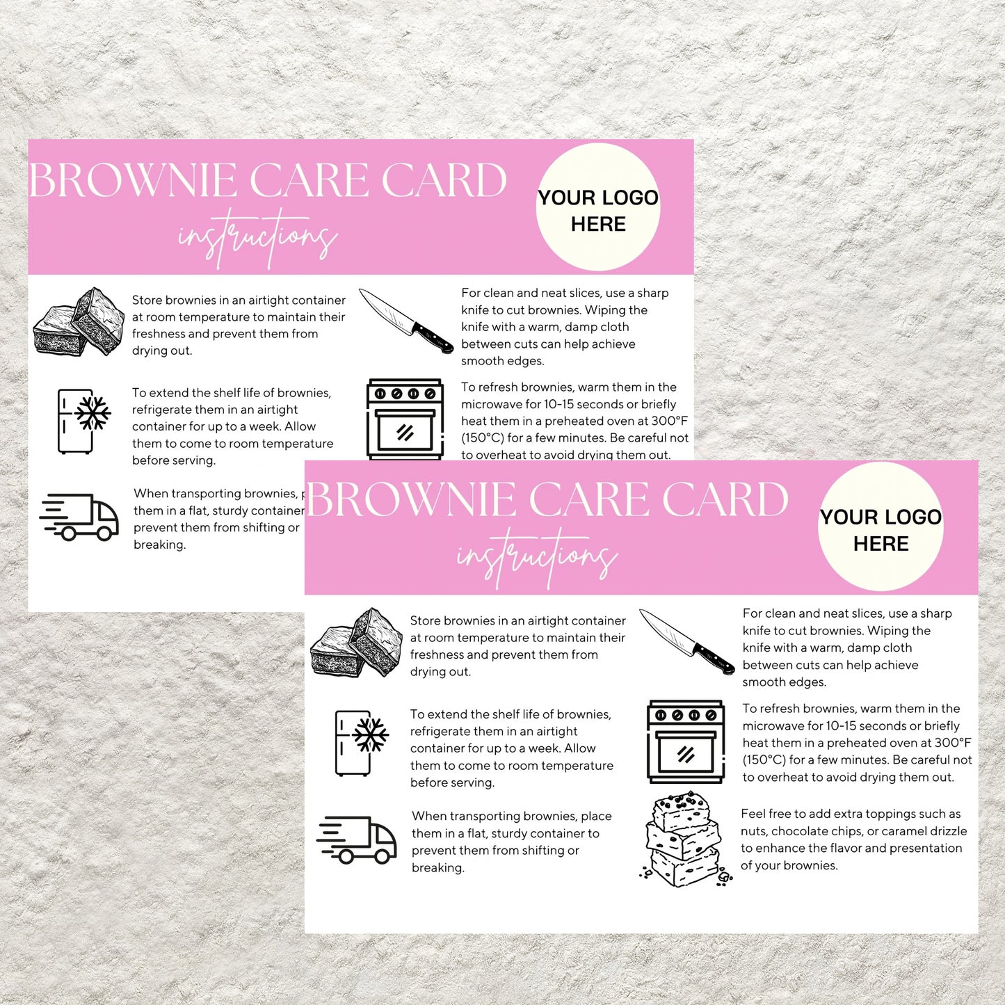 Brownie Care Card Canva Template Editable Brownie Care Storage Instructions Guide Printable Brownie Order Inserts Custom Care Card