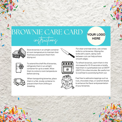 Brownie Care Card Canva Template Editable Brownie Care Storage Instructions Guide Printable Brownie Order Inserts Custom Care Card