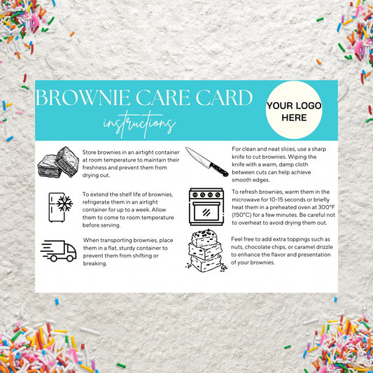 Brownie Care Card Canva Template Editable Brownie Care Storage Instructions Guide Printable Brownie Order Inserts Custom Care Card