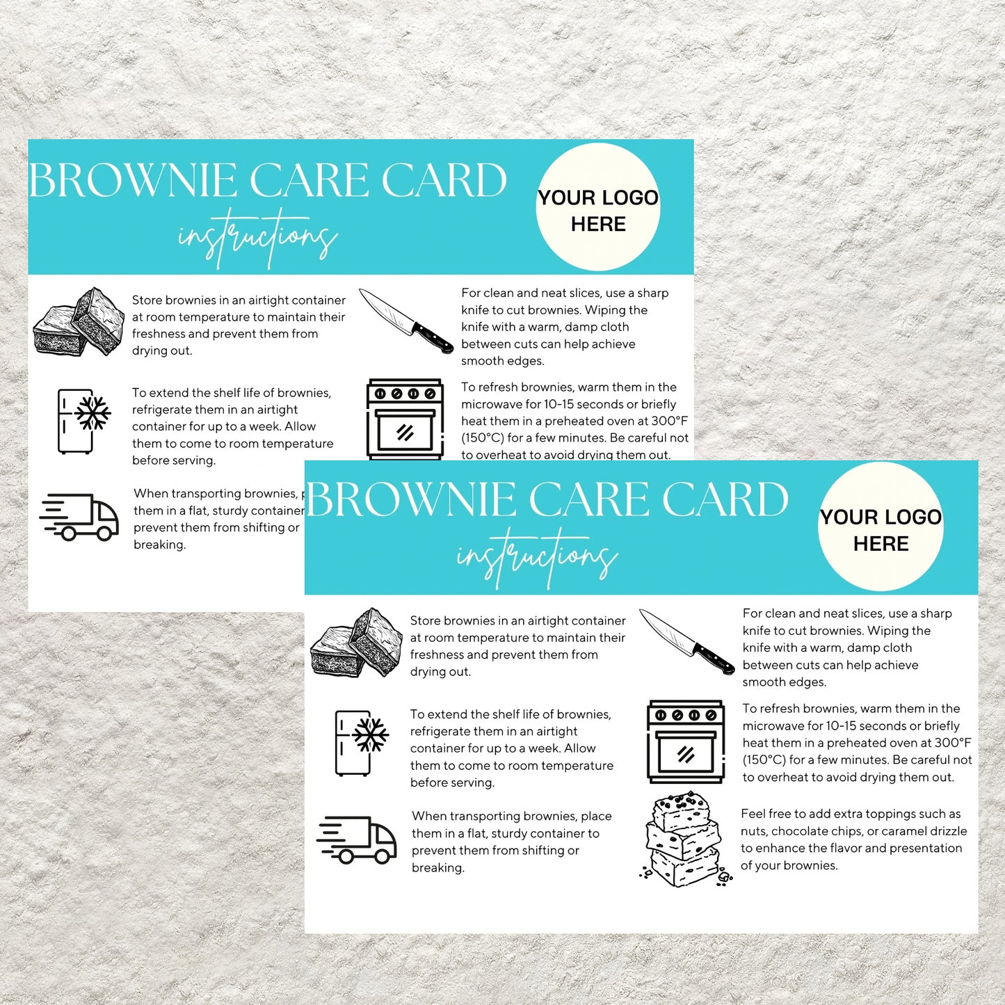 Brownie Care Card Canva Template Editable Brownie Care Storage Instructions Guide Printable Brownie Order Inserts Custom Care Card