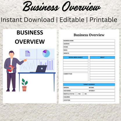 Business Overview Template Printable Business Overview Planner Small Business Summary Home Business Organizer Business Goal Planning