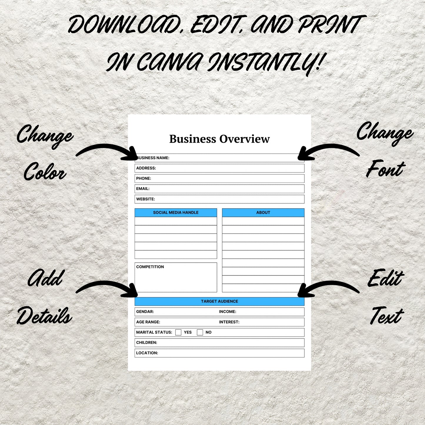 Business Overview Template Printable Business Overview Planner Small Business Summary Home Business Organizer Business Goal Planning