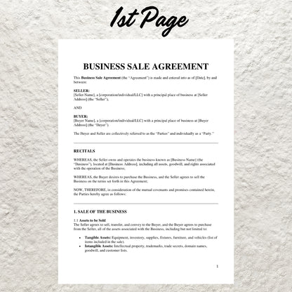 Business Sale Contract Template Editable Purchase of Business Agreement Form Printable Business Bill of Sale Form Business Purchase Contract