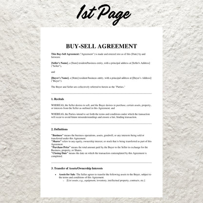 Buy-Sell Agreement Template Editable Professional Goods Sale Contract Printable Buy-Sell Agreement Form Business Form for Buyers and Sellers