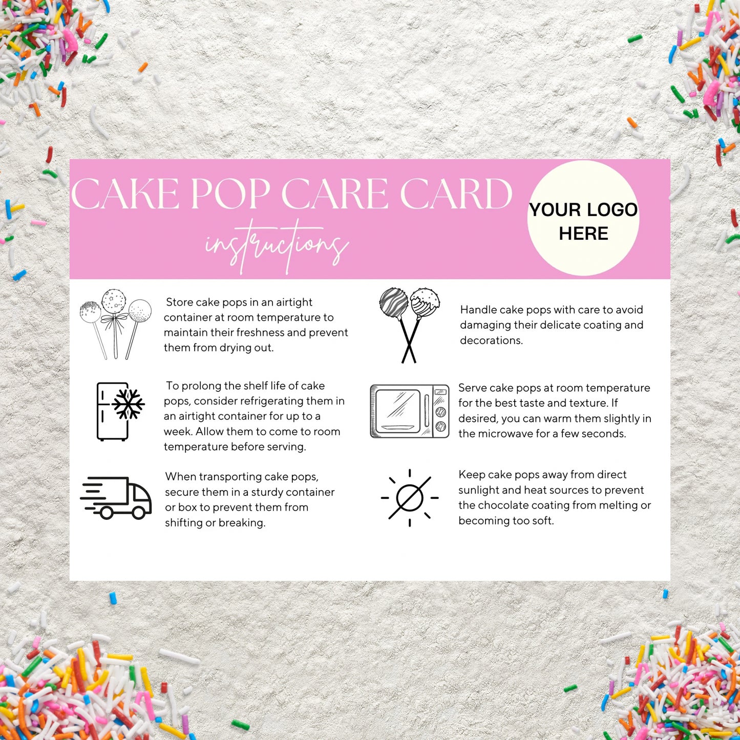 Cake Pop Care Card Canva Template Editable Cake Pops Care Instructions Cake Lolly Care Guide Printable Cake Pop Storage Order Inserts