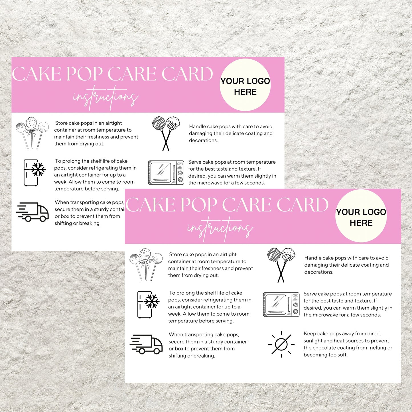 Cake Pop Care Card Canva Template Editable Cake Pops Care Instructions Cake Lolly Care Guide Printable Cake Pop Storage Order Inserts