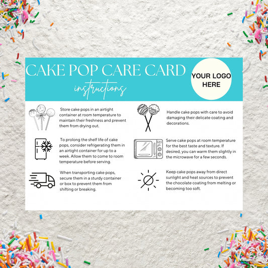 Cake Pop Care Card Canva Template Editable Cake Pops Care Instructions Cake Lolly Care Guide Printable Cake Pop Storage Order Inserts