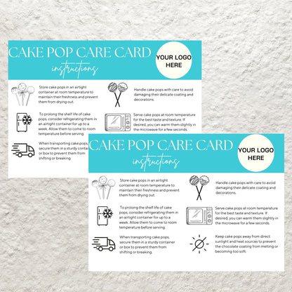 Cake Pop Care Card Canva Template Editable Cake Pops Care Instructions Cake Lolly Care Guide Printable Cake Pop Storage Order Inserts