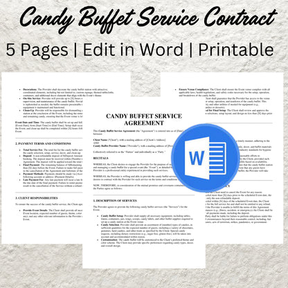 Candy Buffet Service Contract Template Editable Party Event Client Candy Services Agreement Dessert Table Service Agreement Terms Form