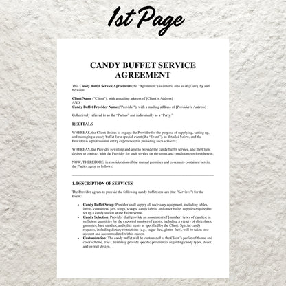 Candy Buffet Service Contract Template Editable Party Event Client Candy Services Agreement Dessert Table Service Agreement Terms Form