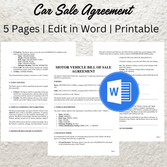 Car Sales Contract Template Editable Private Car Sales Agreement Vehicle Purchase Agreement Form Printable Vehicle Auto Sales Agreement