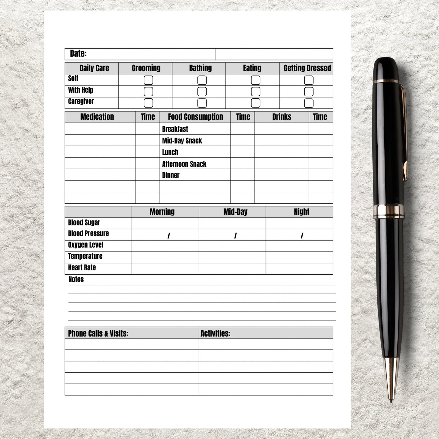 Caregiver Daily Log Book Printable Caregiver Checklist Planner Elder Caregiver Daily Log Caregiver Notes Home Health Nurse Logbook Journal