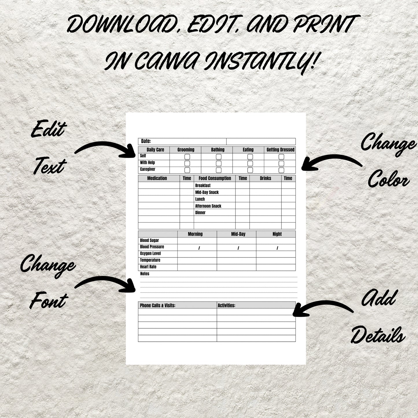 Caregiver Daily Log Book Printable Caregiver Checklist Planner Elder Caregiver Daily Log Caregiver Notes Home Health Nurse Logbook Journal