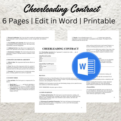 Cheerleading Contract Template Editable Cheerleading Agreement Printable Cheerleading Tryouts Form Cheerleading Coaching Athlete Forms