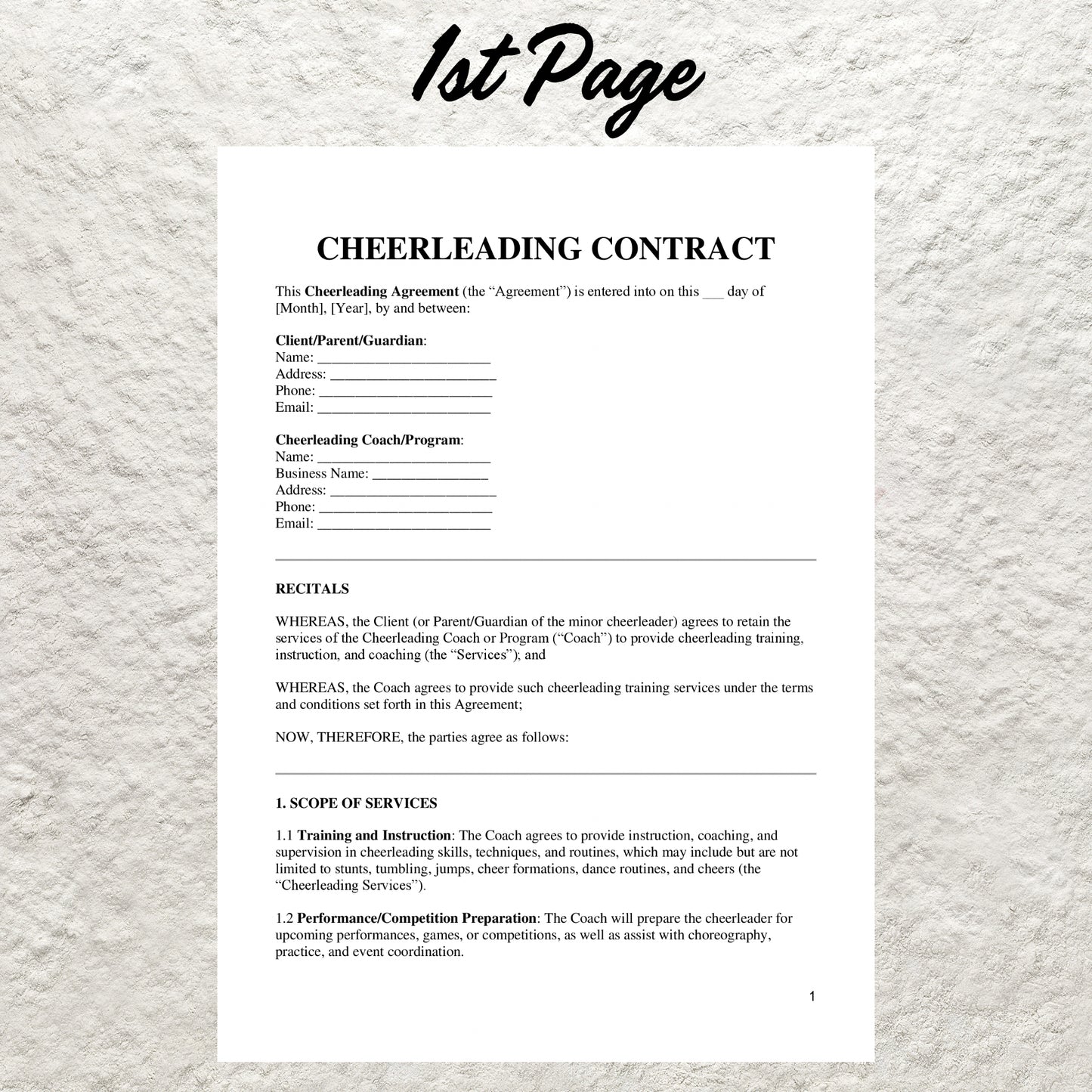 Cheerleading Contract Template Editable Cheerleading Agreement Printable Cheerleading Tryouts Form Cheerleading Coaching Athlete Forms