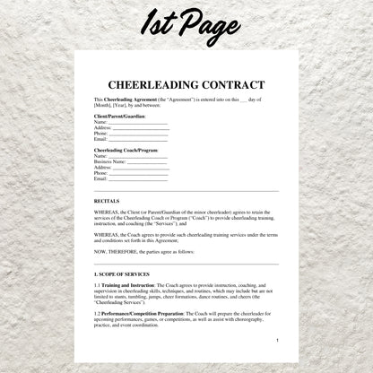 Cheerleading Contract Template Editable Cheerleading Agreement Printable Cheerleading Tryouts Form Cheerleading Coaching Athlete Forms