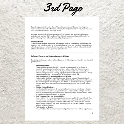 Chemical Peel Consent Form Template Editable Chemical Peel Client Intake Form Printable Chemical Peel Facial Consultation Form Salon Forms