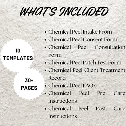 Chemical Peel Forms Bundle Editable Chemical Peel Consent Form Printable Chemical Peel Facial Consultation Peel Aftercare Facial Consent