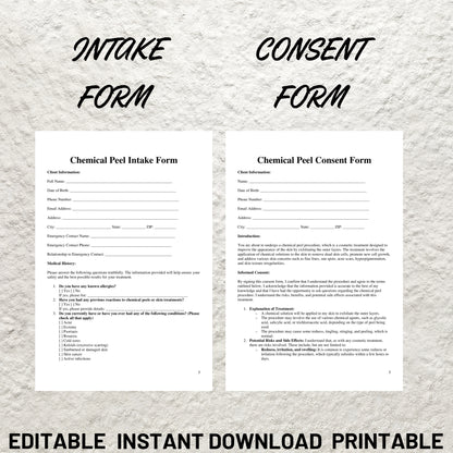 Chemical Peel Forms Bundle Editable Chemical Peel Consent Form Printable Chemical Peel Facial Consultation Peel Aftercare Facial Consent