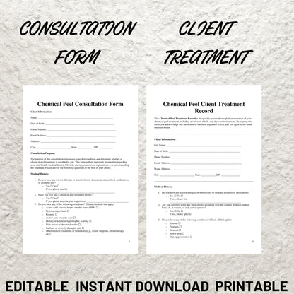 Chemical Peel Forms Bundle Editable Chemical Peel Consent Form Printable Chemical Peel Facial Consultation Peel Aftercare Facial Consent