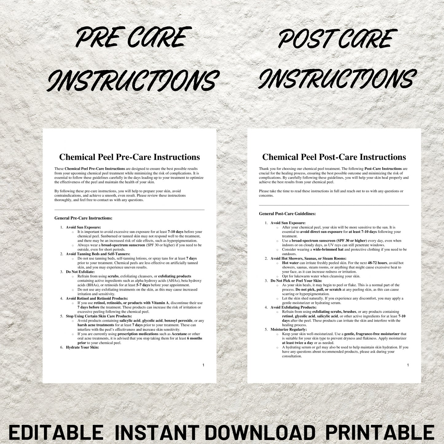 Chemical Peel Forms Bundle Editable Chemical Peel Consent Form Printable Chemical Peel Facial Consultation Peel Aftercare Facial Consent