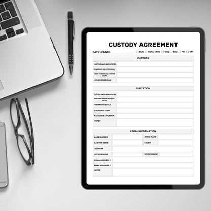 Child Custody Agreement Template Printable Co-Parenting Plan Planner Joint Custody Agreement Parenting Plan Form Child Custody Planner Form