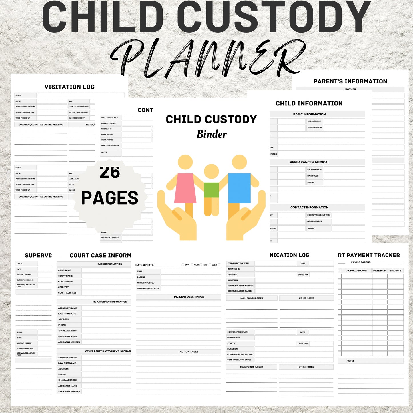 Child Custody Binder Printable Child Custody Planner Co-Parenting Calendar Planner Single Parent Organizer Divorce Planning Custody Journal