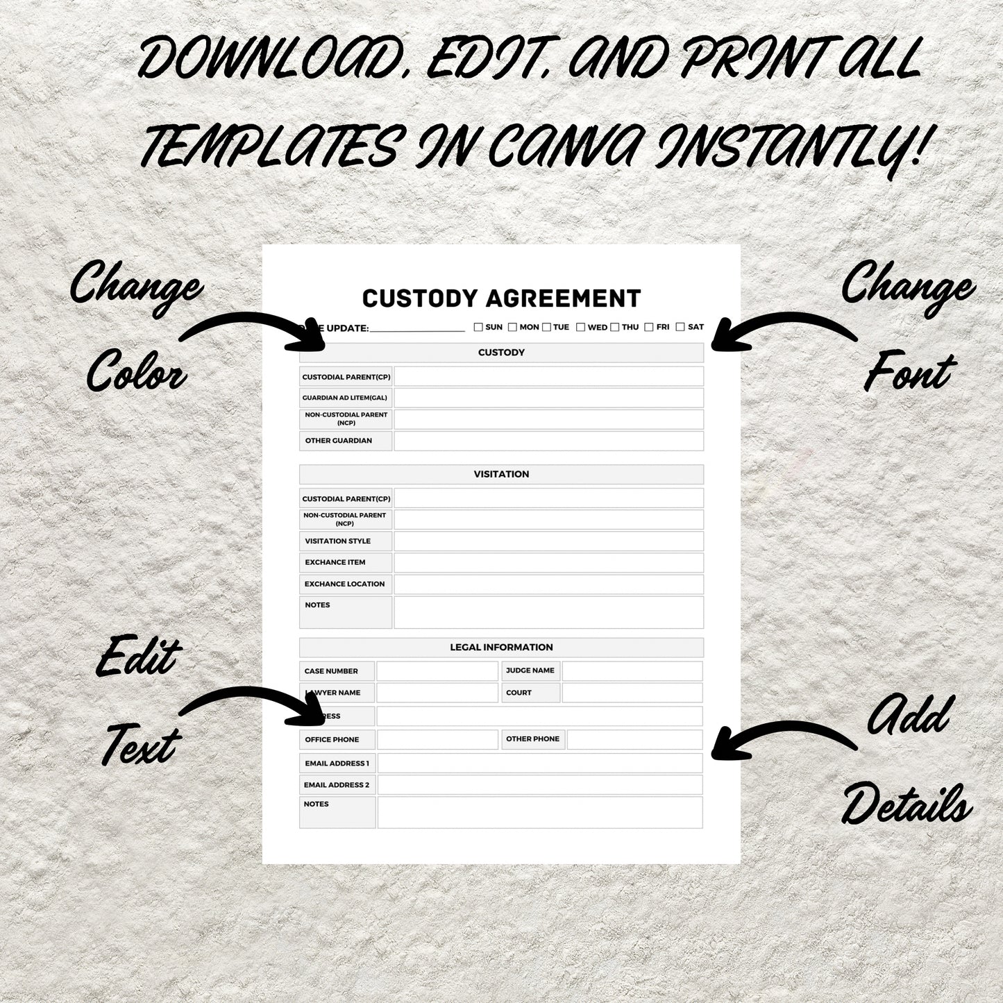 Child Custody Binder Printable Child Custody Planner Co-Parenting Calendar Planner Single Parent Organizer Divorce Planning Custody Journal