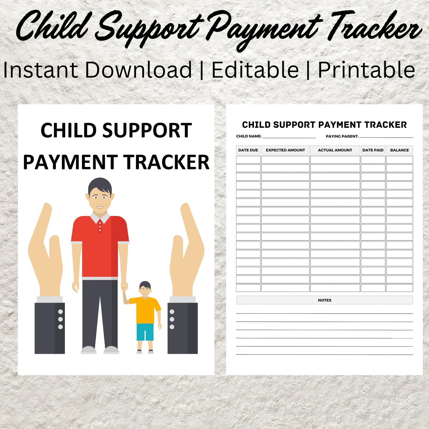 Child Support Payment Tracker Printable Child Custody Pay Tracking Sheet Divorce Payment Allowance Co-Parenting Child Payment Expenses