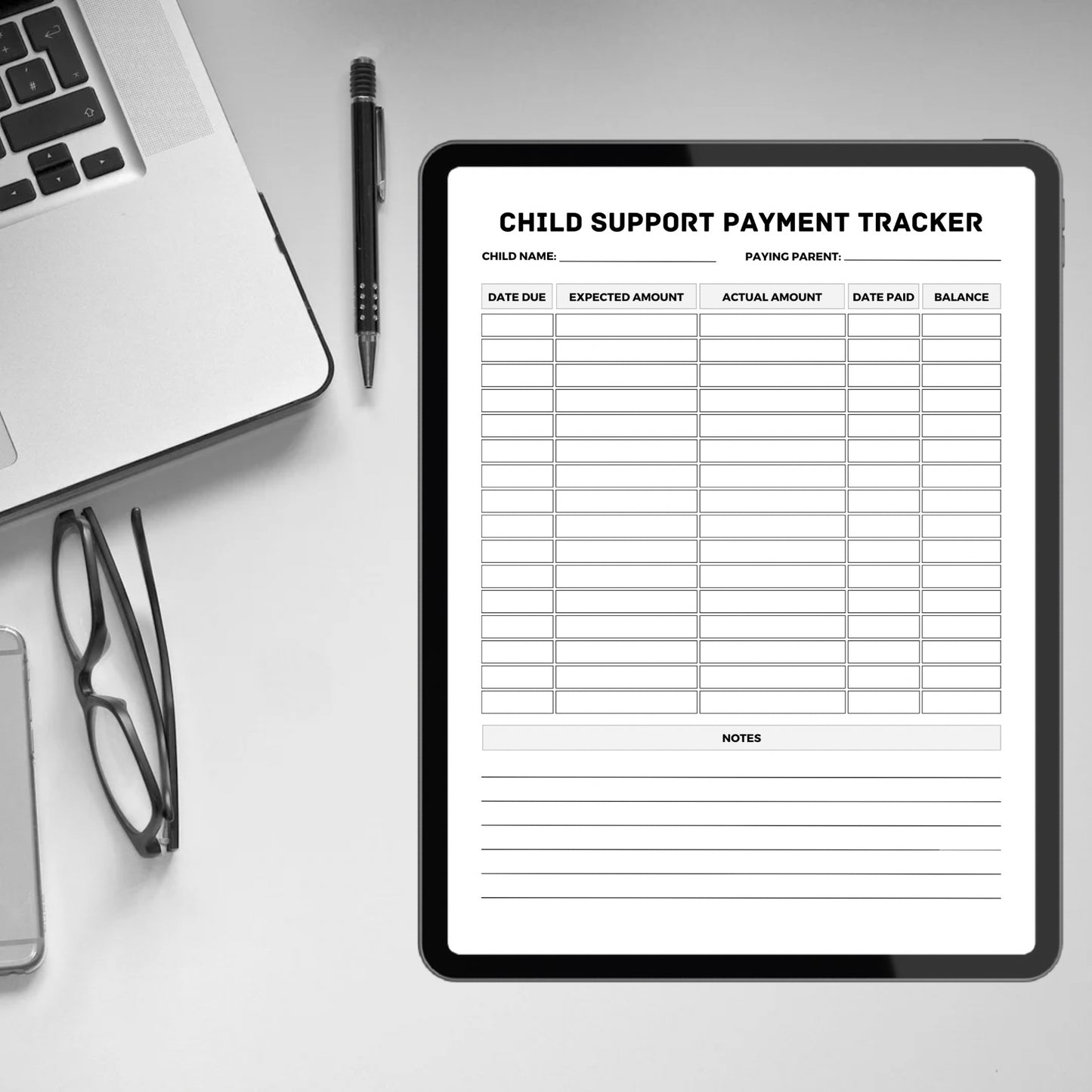 Child Support Payment Tracker Printable Child Custody Pay Tracking Sheet Divorce Payment Allowance Co-Parenting Child Payment Expenses