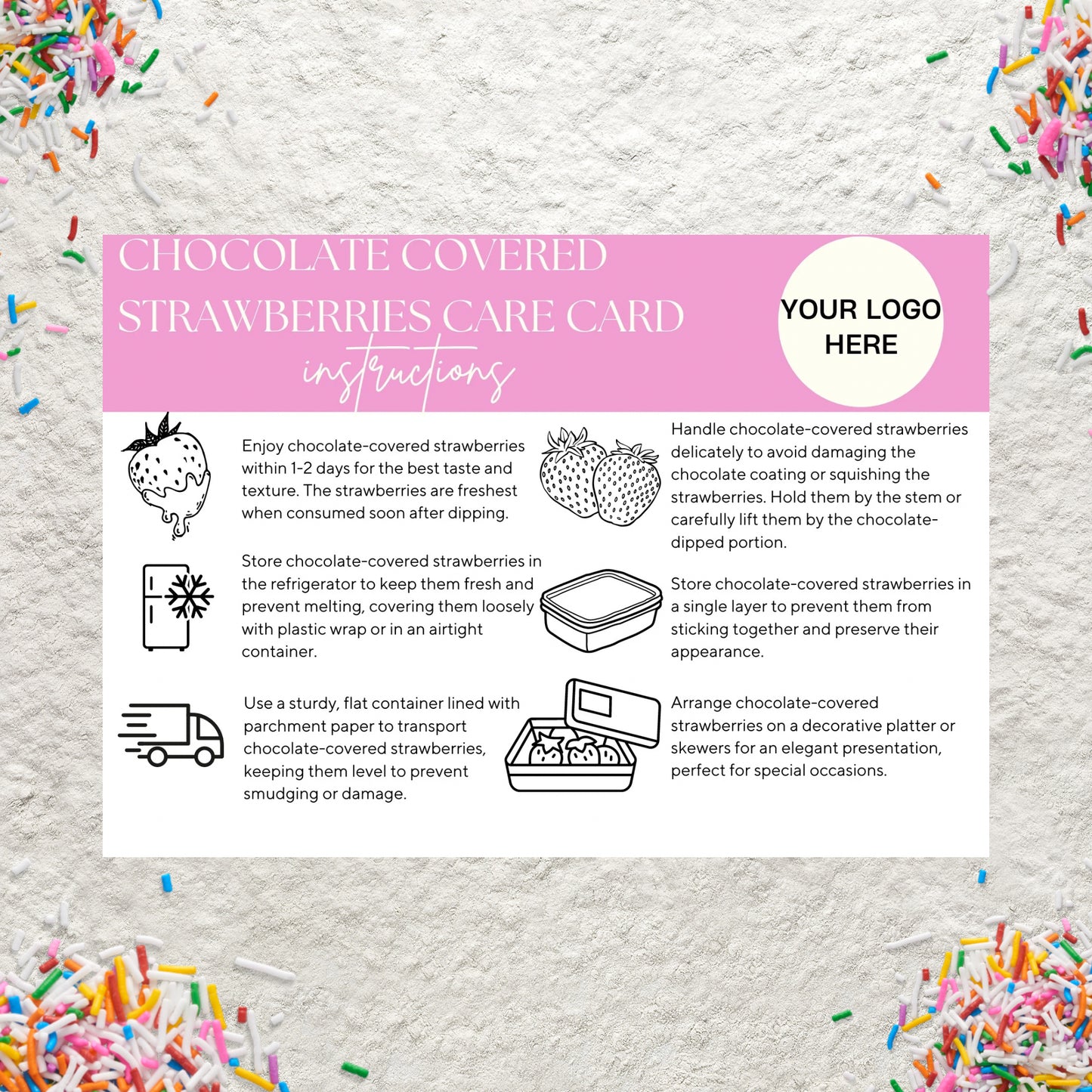 Chocolate Covered Strawberries Care Card Canva Template Editable Chocolate Dipped Strawberries Storage Instructions Care Guide Printable