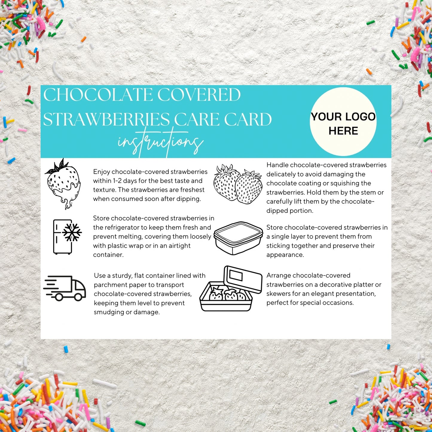 Chocolate Covered Strawberries Care Card Canva Template Editable Chocolate Dipped Strawberries Storage Instructions Care Guide Printable