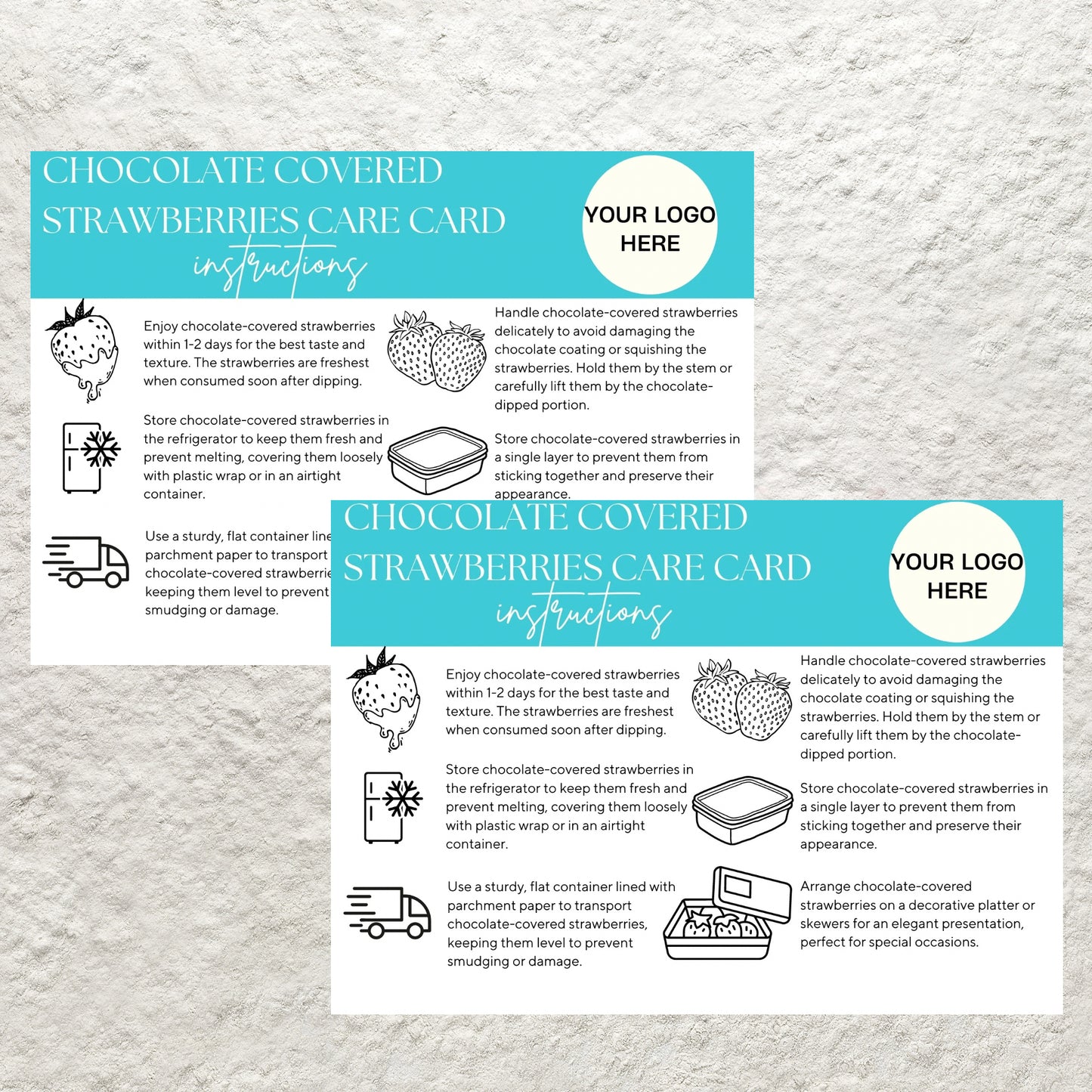 Chocolate Covered Strawberries Care Card Canva Template Editable Chocolate Dipped Strawberries Storage Instructions Care Guide Printable