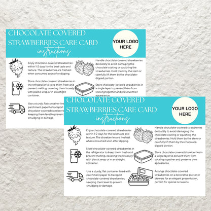 Chocolate Covered Strawberries Care Card Canva Template Editable Chocolate Dipped Strawberries Storage Instructions Care Guide Printable