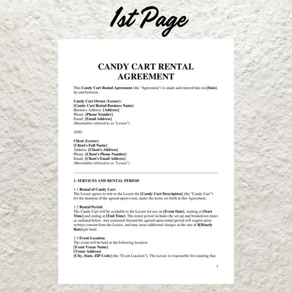 Candy Cart Rental Agreement Template Editable Party Supplies Rental Contract Printable Event Supplies Agreement Party Rental Contract Form