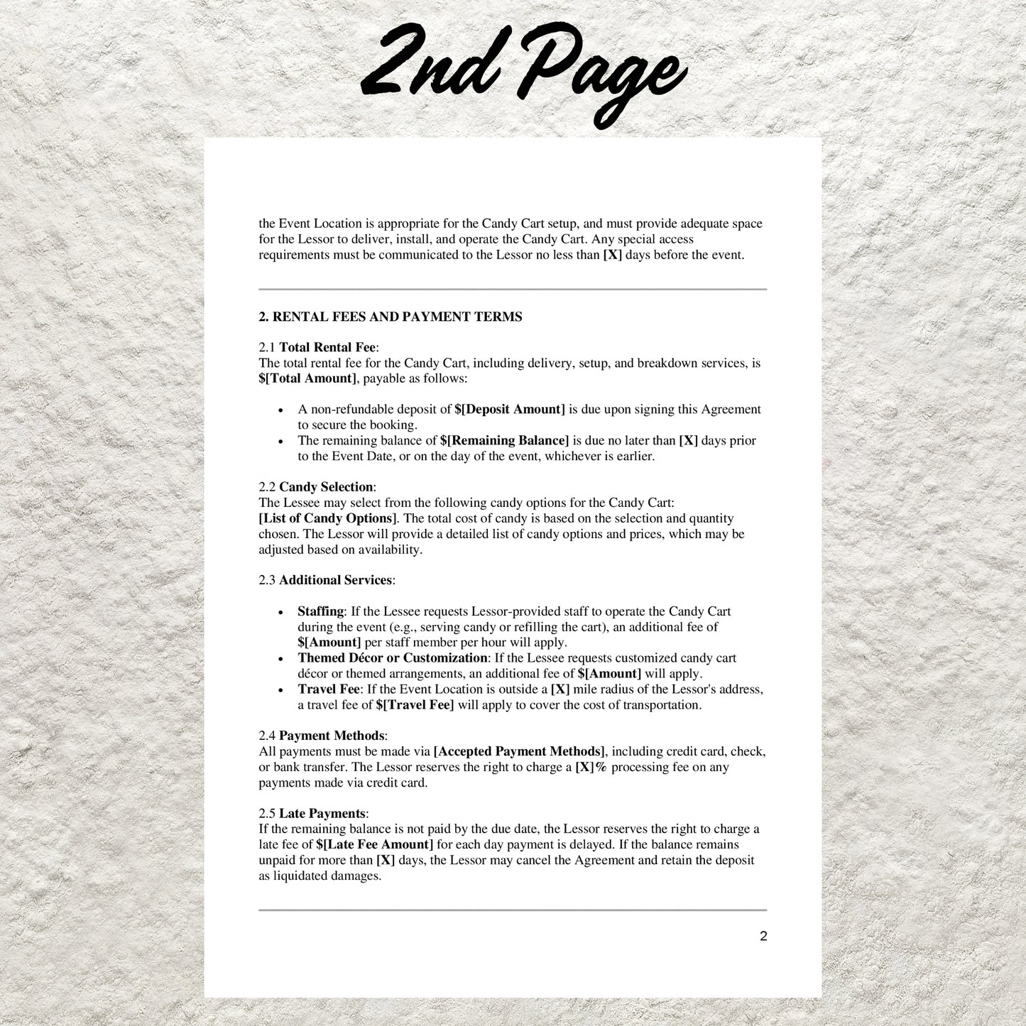 Candy Cart Rental Agreement Template Editable Party Supplies Rental Contract Printable Event Supplies Agreement Party Rental Contract Form