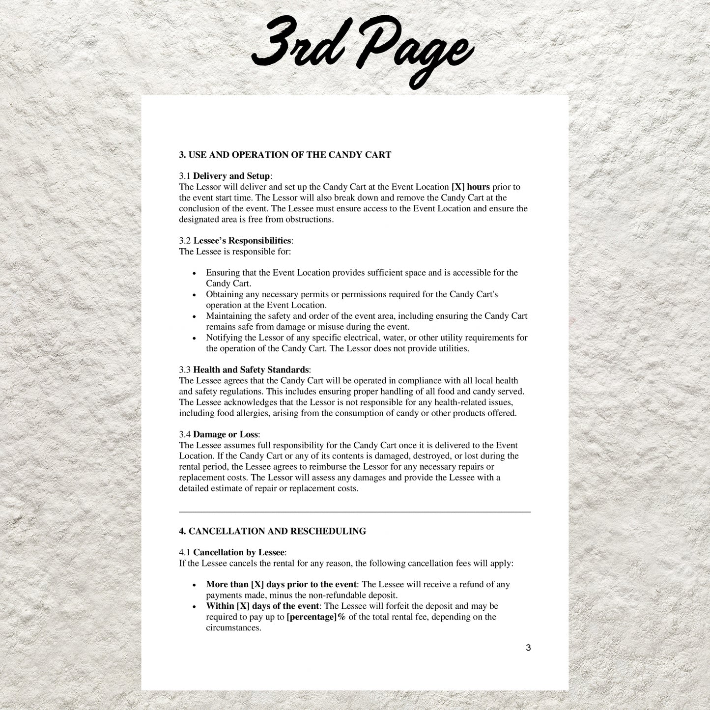 Candy Cart Rental Agreement Template Editable Party Supplies Rental Contract Printable Event Supplies Agreement Party Rental Contract Form