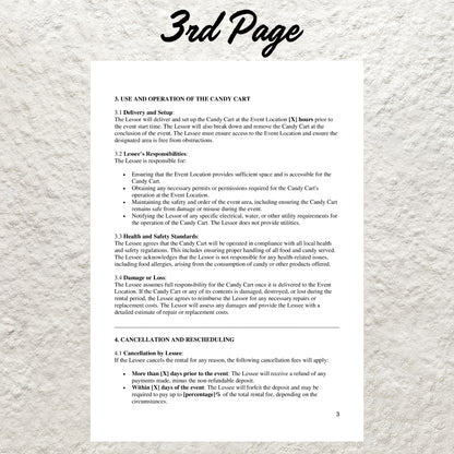 Candy Cart Rental Agreement Template Editable Party Supplies Rental Contract Printable Event Supplies Agreement Party Rental Contract Form