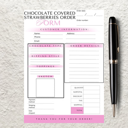 Chocolate Covered Strawberries Order Form Canva Template Printable Choc Strawberry Order Custom Order Form Sheet Instant Digital Download