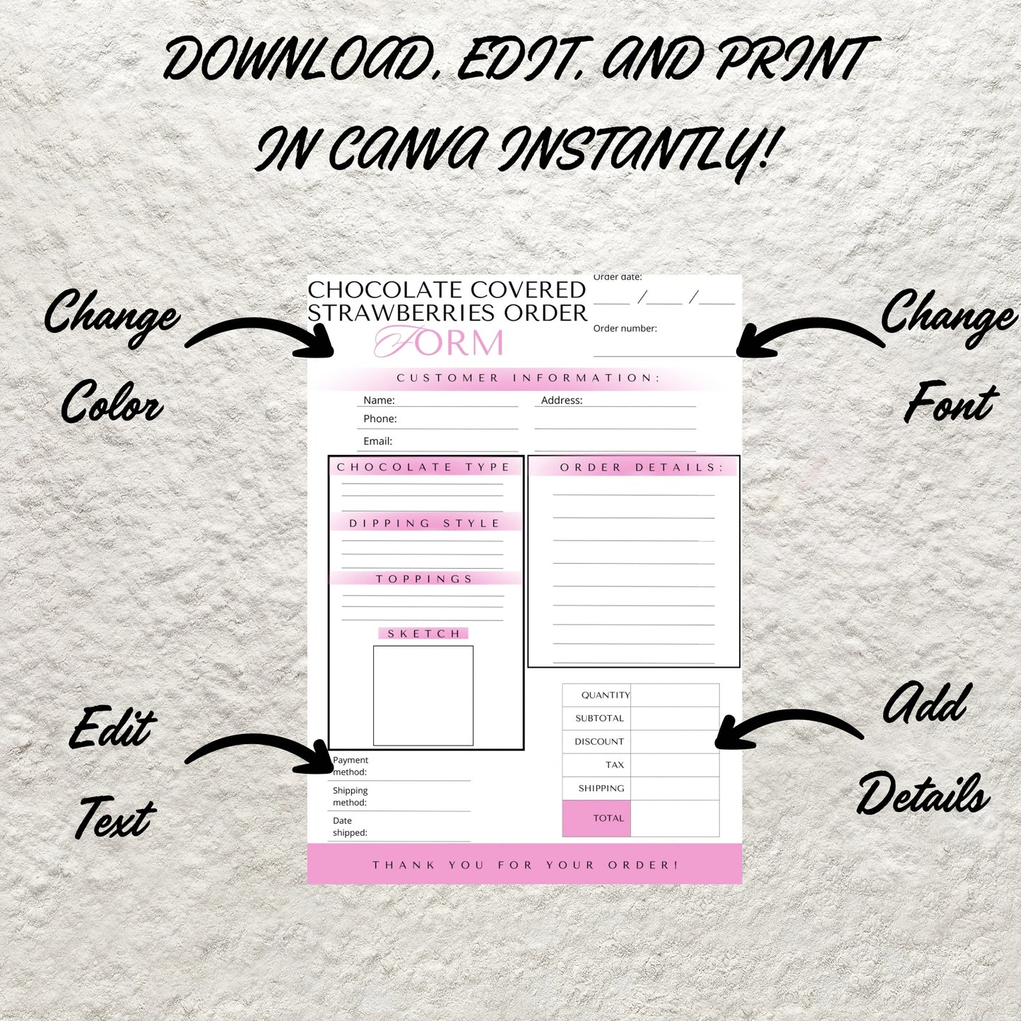 Chocolate Covered Strawberries Order Form Canva Template Printable Choc Strawberry Order Custom Order Form Sheet Instant Digital Download